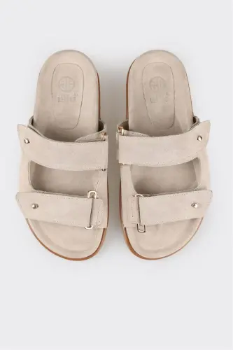 Beige Leather Women's Slipper - 4