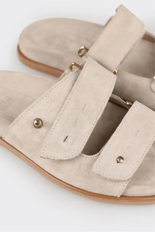 Beige Leather Women's Slipper - 5