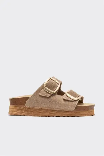 Beige Leather Women's Slipper - 1