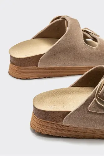 Beige Leather Women's Slipper - 4