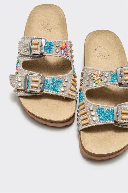 Beige Leather Women's Slippers - 3