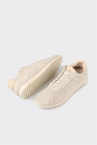 Beige Leather Women's Sneaker-Beige - 3