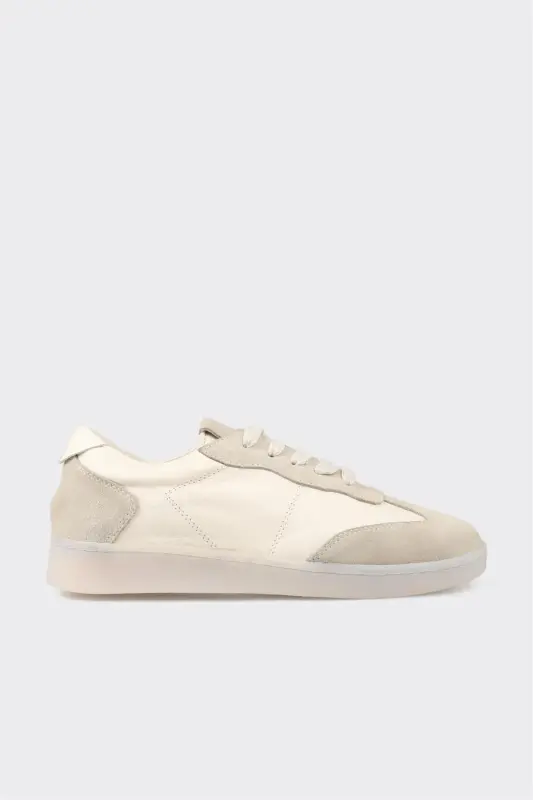 Beige Leather Women's Sneaker-Beige - ELLE SHOES