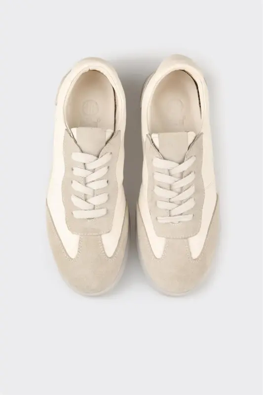 Beige Leather Women's Sneaker-Beige - 4