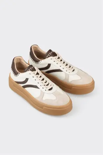 Beige Leather Women's Sneaker-Beige - ELLE SHOES (1)