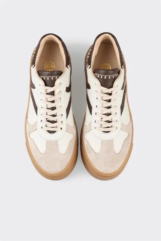 Beige Leather Women's Sneaker-Beige - 4