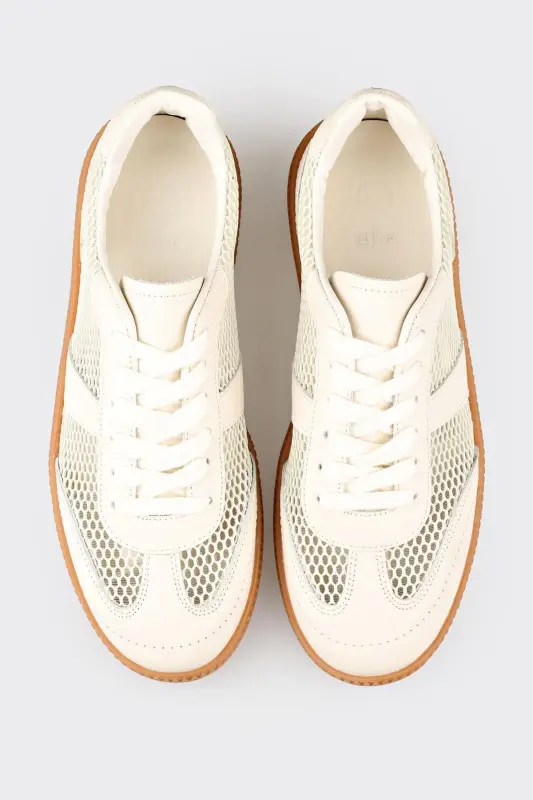 Beige Leather Women's Sneaker-Beige - 4