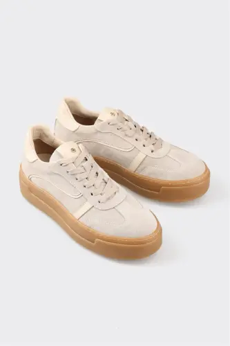 Beige Leather Women's Sneaker-Beige - ELLE SHOES (1)
