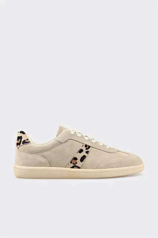 Beige Leather Women's Sneakers - ELLE
