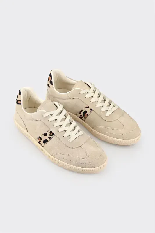 Beige Leather Women's Sneakers - 2