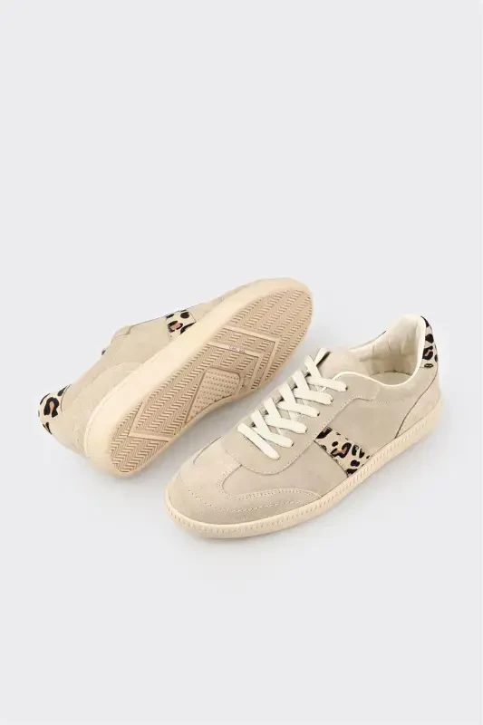 Beige Leather Women's Sneakers - 3