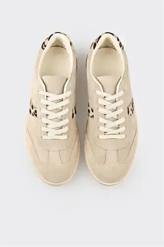 Beige Leather Women's Sneakers - 4