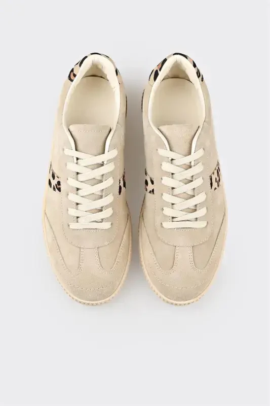 Beige Leather Women's Sneakers - 4