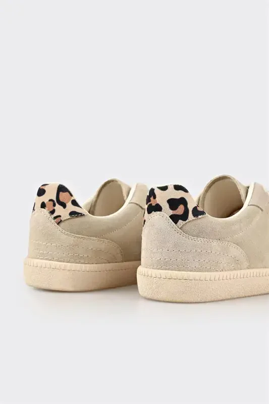 Beige Leather Women's Sneakers - 5