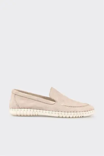 Beige Leather Women's Sneakers-Beige - 1