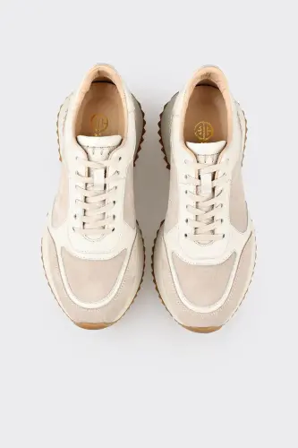 Beige Leather Women's Sneakers - Beige - 4