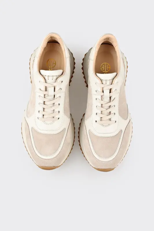 Beige Leather Women's Sneakers - Beige - 4