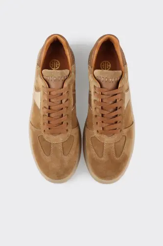 Beige Leather Women's Sneakers-Beige - 4