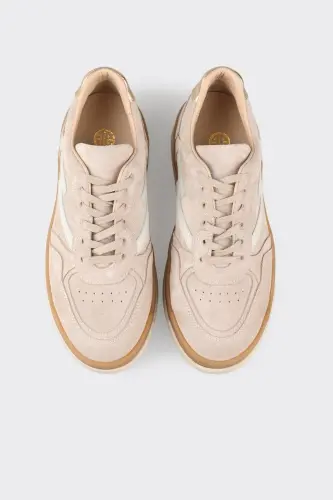 Beige Leather Women's Sneakers - Beige - 4