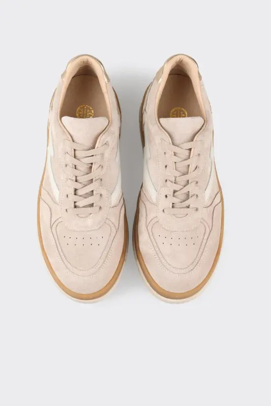 Beige Leather Women's Sneakers - Beige - 4