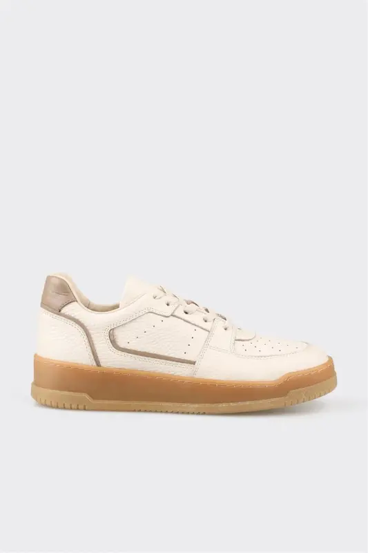 Beige Leather Women's Sneakers - Beige - 1