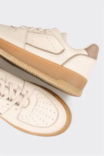 Beige Leather Women's Sneakers - Beige - 5