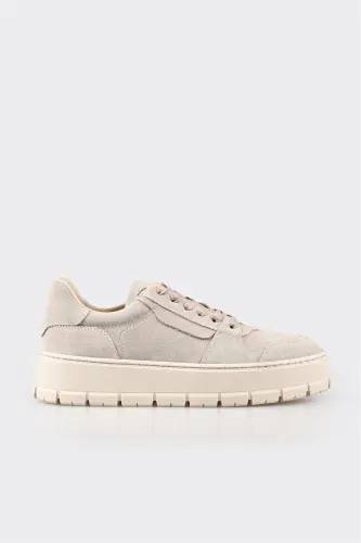 Beige Leather Women's Sneakers - Beige - 1