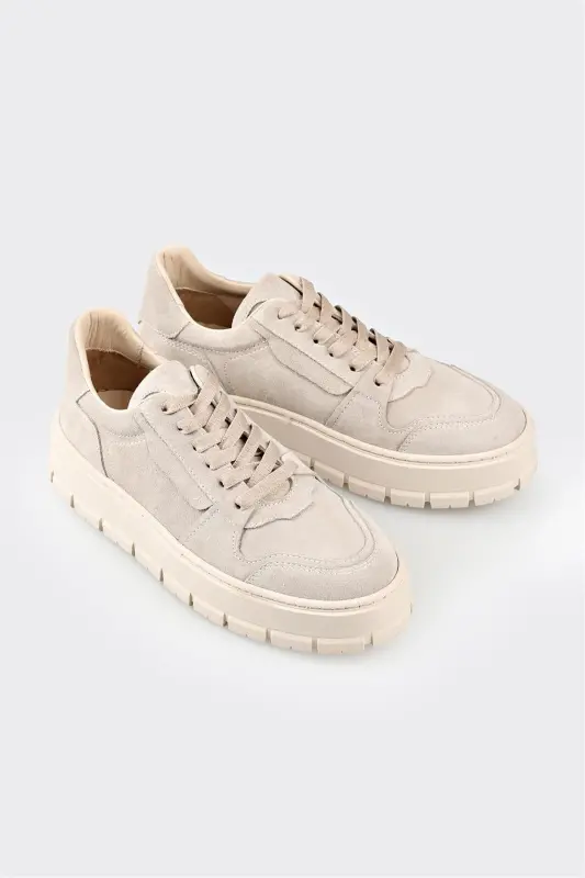 Beige Leather Women's Sneakers - Beige - 2