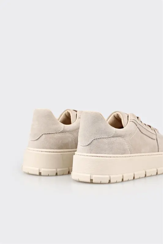 Beige Leather Women's Sneakers - Beige - 5