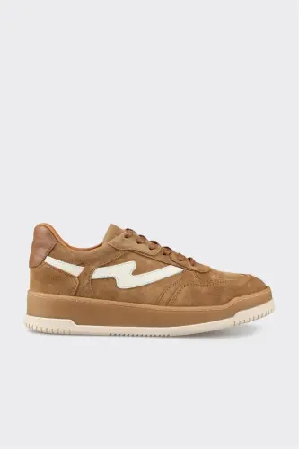 Beige Leather Women's Sports Shoes-Beige 