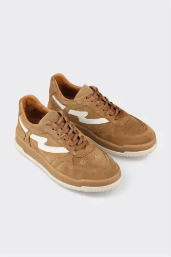 Beige Leather Women's Sports Shoes-Beige - ELLE SHOES (1)