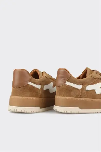 Beige Leather Women's Sports Shoes-Beige - 5