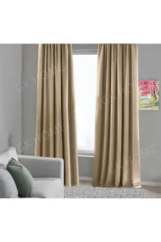 Beige Light Mink Blackout Curtain, Blackout Lightproof Curtain, Plain Sewing (Single Panel Drape)-Beige - 1