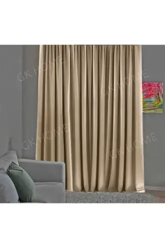 Beige Light Mink Blackout Curtain, Blackout Lightproof Curtain, Plain Sewing (Single Panel Drape)-Beige - PIERRE CARDIN (1)