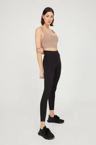 Beige Lightly Supported Back Detailed Padded Sports Bra - 4