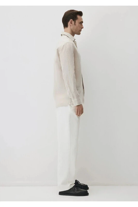 Beige Linen Shirt Regular Fit / Normal Cut 021149 - 1