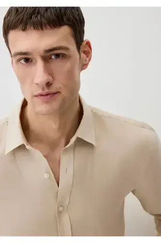 Beige Linen Shirt Slim Fit / Slim Cut 0211466-7000 - 5