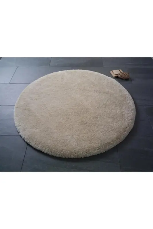 Beige Luxury Raschel Base Washable Non-Slip Base Round Plush Carpet Rug-Beige - 1