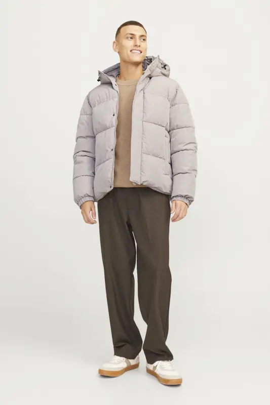 Beige Men's Jacket 12256974_JJEBRADLEY PUFFER HOOD SN - 1