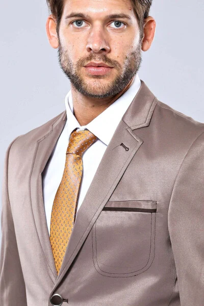 Beige Men's Jacket with Patch Pockets and 2 Buttons - Wessi - WESSI (1)