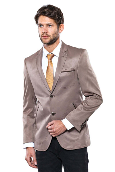 Beige Men's Jacket with Patch Pockets and 2 Buttons - Wessi - WESSI