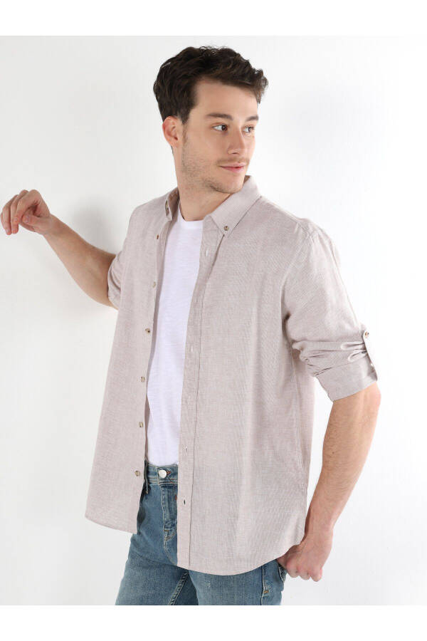 Beige Men's Long Sleeve Shirt - 3