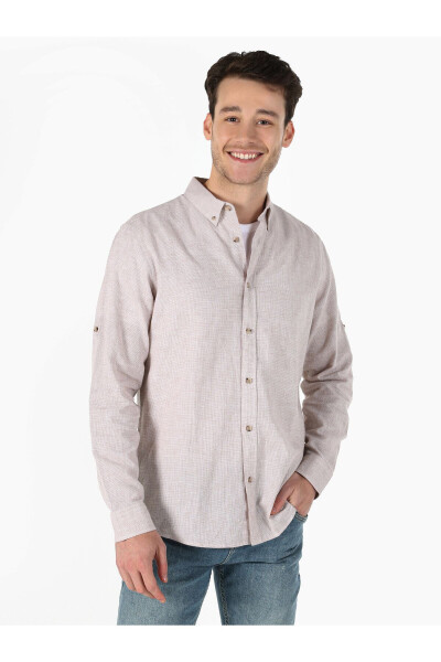 Beige Men's Long Sleeve Shirt - 4