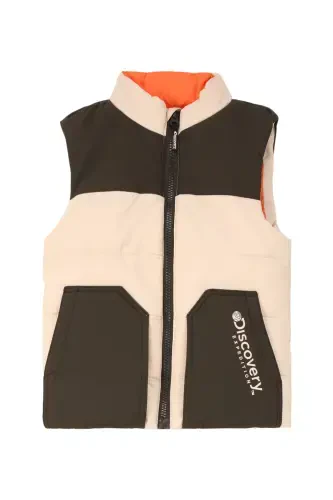 Beige Men's Puffer Vest - 1