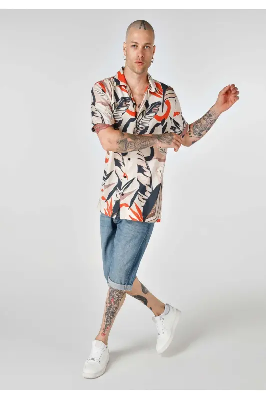 Beige Men's Shirt (Short Sleeve) - 4