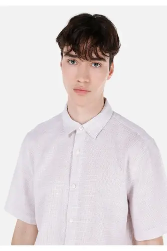 Beige men's shirt, short sleeve. - 4