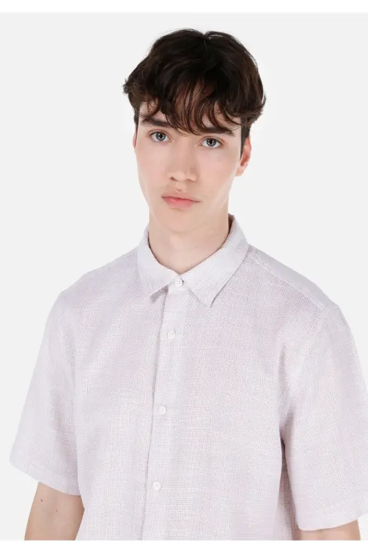 Beige men's shirt, short sleeve. - 4