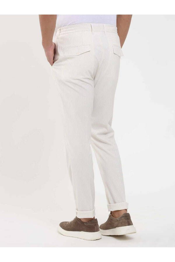 Beige Men's Slim Fit Striped Trousers - 5