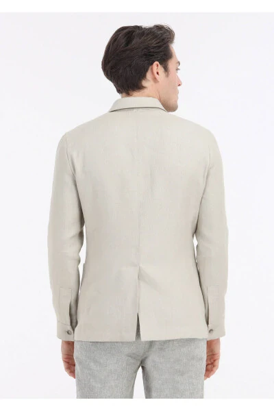 Beige Micro Shirt Shoulder Slim Fit 100% Linen Jacket - 5