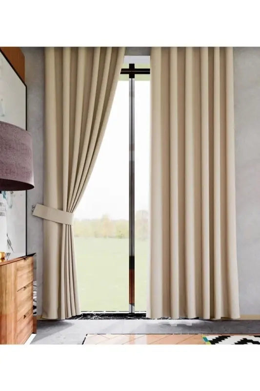 Beige (MILK COFFEE) Blackout Sunproof Blackout Curtain-Beige - 1
